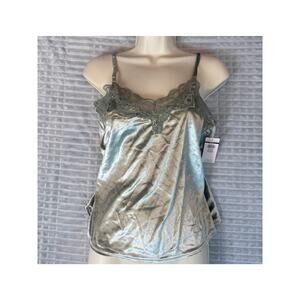 NWT  Danskin Womens Gray Sage Lace Trim Babydoll Top Size Small  V Neck  New